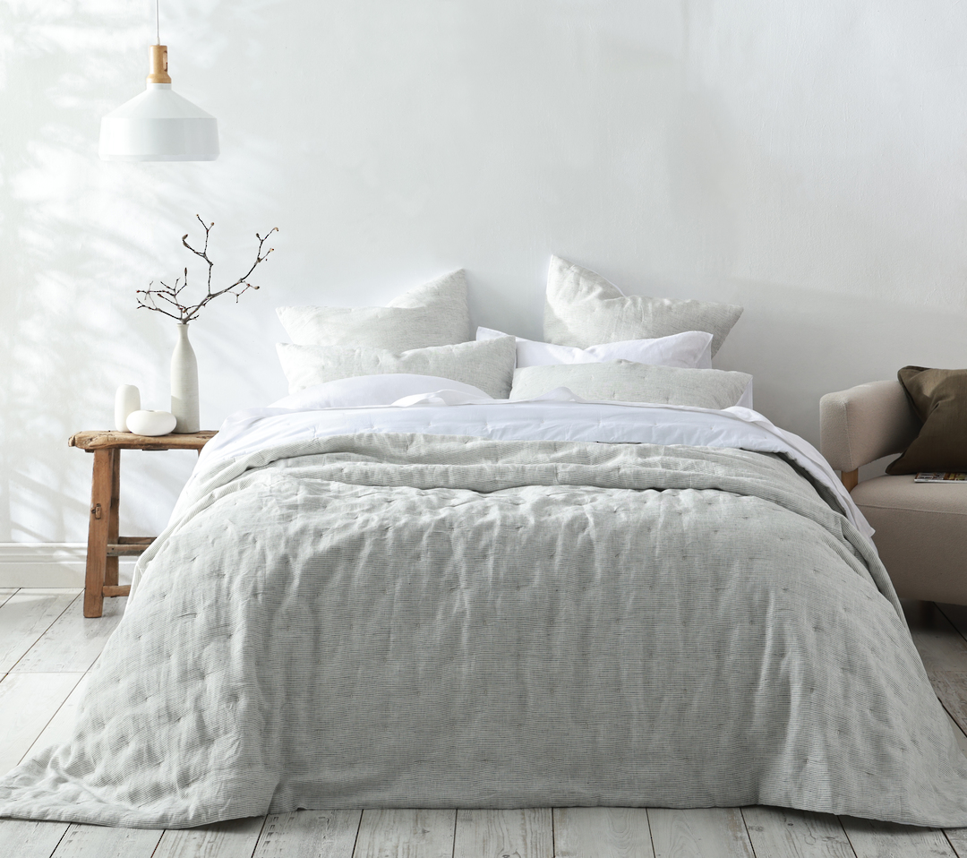 MM Linen Laundered Linen Pinstripe Cloud Bedspread Set  European Flax Linen image 0